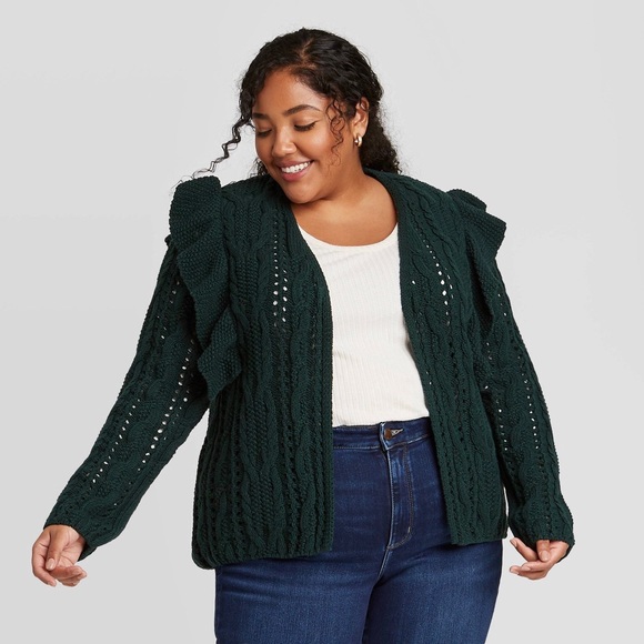 Womens Ruffle Cardigan Green Nwt 